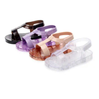 Mini Kids Girl Jelly Shoes Kids Shining Transparent Flat Shoes Kids Boys Hollow Soft Sole Non-slip Beach Shoes Toddlers Shoes