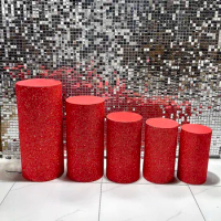 Glitter Red Cylinder Pedestal Plinth Covers for Birthday Baby Shower Wedding Party Decorations,Elastic Fabric Props HP-2337