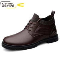 Camel Active Men Winter Shoes Men Boots with Fur Black Winter Sneakers Male Casual Shoes Footwear Genuine Leather Snow Boots
