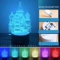 3d小夜燈創意臥室床頭燈(【電池款+USB插電+七色】城堡) 