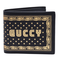 【GUCCI 古馳】經典Guccy系列燙金拱廊星星圖案小牛皮短夾(黑510491- 0GUSN-1055)