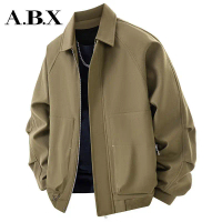Jaket Penerbangan, Jenama Trendi Lelaki, Pakaian Kerja, Kolar Kebawah, Kot Retro, Baju Longgar Kasua