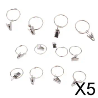 5x12Pcs Curtain Ring Hook with Clips with Eyes Portable Sliding Rod Rings Hook