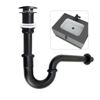 【Sewer floor drain】 Matte Black Bathroom Drain Hose P-TRAP Kit Bathroom Sink Drainpipe Basin Pop Up 