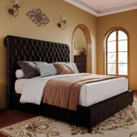 King Size Bed Frame and Headboard Upholstered Bed Frame King with 52.8” Tall Headboard/Easy Assembly/Black