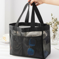 沙灘包 網紗手提包 透明收納袋 單肩包 大容量 網格購物袋 手提包 網格包【2089L】