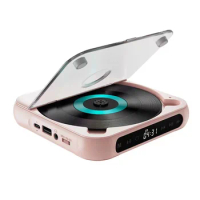 Portable CD Player Bluetooth Speaker,LED Screen, Stereo Player, Wall Mountable CD Music Player with FM Radio-Pink