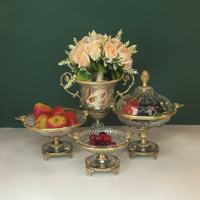 純銅配水晶水果盤干果盤鮮花花瓶客廳餐廳會客室軟裝實用擺件包郵