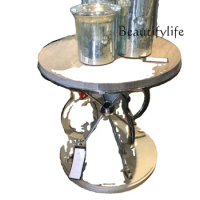 American Side Table Corner Table Living Room Solid Wood Sofa Side round Marble Top Metal Side Table