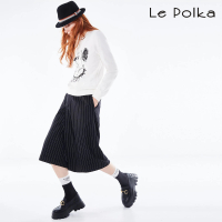 【Le Polka】都會知性條紋斜紋寬褲-女(長褲)