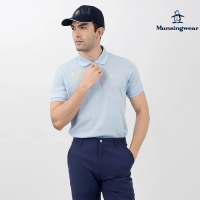 【MUNSINGWEAR 企鵝】男款日本製型態安定親膚素材短袖POLO棉衫-淺藍色,LL