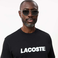【LACOSTE】男裝-經典版型重磅棉質文字印花短袖T恤(黑色)