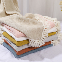 ผ้าฝ้ายมัสลินพันผ้าห่มสำหรับเด็กทารกแรกเกิดพู่ที่ได้รับผ้าห่มเกิดใหม่พันห่อทารกนอนผ้าห่มเตียงปก