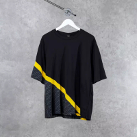 Fendi Kaos FENDI FF DIAGONAL BLACK YELLOW HALF BLACK TSHIRT 100% ORIGINAL