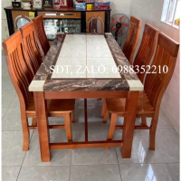 Bàn ăn mặt đá 6 ghế gỗ sồi 1M4-1M6 -1M8  ( FREESHIP Hà Nội 50 KM ) mẫu 2025