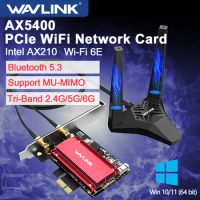 Wavlink 5374Mbps Wi-Fi 6E Intel AX210 PCIe Wireless Network Card 2.4G/5G/6Ghz 802.11AX WiFi Adapter Bluetooth 5.3 WiFi 6 Card PC