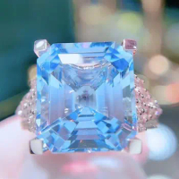 GUILD HN2023 Aquamarine Ring Fine Jewelry Pure 18K Gold Natural 7.93ct Blue Aquamarine Gemstones Fine Rings