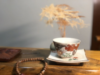 日本中古回流九谷燒茶杯 九谷秀山手繪梅花竹子描金斗笠杯主人杯
