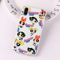 Cute Cartoon Powerpuffs Girls for iPhone 14 11 12 13 Mini Pro Xs Max 8 7 6 6S Plus X XR Solid Candy Color Case