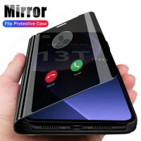 Mirror Flip Phone Case For Xiaomi 13T Pro 12T 13 12 11 Lite 5G NE Shockproof Leather Cover For Xiaomi 11T 12T 13T Pro Cases