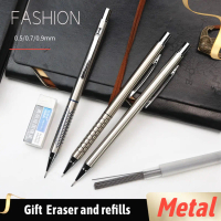 【HOT pencil】 Metal mechanical pencil 0.5 0.7 0.9mm Students writing drawing designing Black pen 5PCS