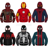 Children Full Zipper Coat Cosplay Costume Anime Superhero Spiderman Cartoon Print Long Sleeve Boys Girls Hoodies &amp; Sweatshirts