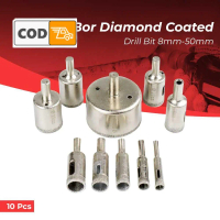 Mata Bor Set 8mm-50mm 10PCS Bahan Besi Lapisan Diamond Coated Pelubang Benda Keramik Kaca Tajam Kuat