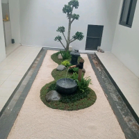 Taman Kering Ideal 4-6 Meter Dengan Bonsai Beringin Korea Tanah Merah Urug Alami Dan Tanaman Hias Mi
