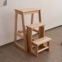 【麗得傢居】貝里爾全實木三層階梯椅 樓梯椅 摺疊梯椅(橡膠木實木)