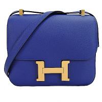 HERMES 愛馬仕 Constance EP防刮牛皮斜背包(24cm/7T寶藍/金釦)