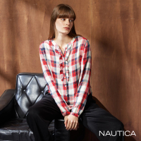 【NAUTICA】女裝 圓領撞色格紋襯衫(紅)