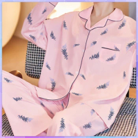 Cute Plus Size Homewear Women's Two-Piece Pajama Set Sleepwear For Spring And Autumn Long-Sleeved Viscose Cotton Trouser Suits