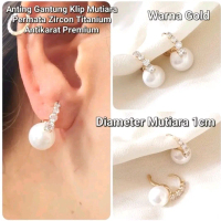 Anting Gantung Klip Mutiara Permata Sirkon Titanium