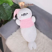 ISTANA BONEKA Guling Anjing Laut Baring Seal Bolster Putih with Baju Topi Tidur Lembut Sandaran Kepa