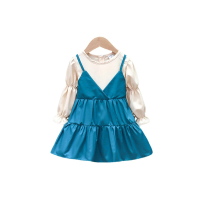 【Baby 童衣】任選 假兩件式雪紡洋裝 女童洋裝 可愛洋裝 氣質洋裝 88949(藍色雪紡洋裝)