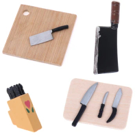1:12 Knife Tool Kit On the Wood Kitchen Breakfast Scene Bread Flour Cake Knife Chopping Block Dollhouse Furniture Toys