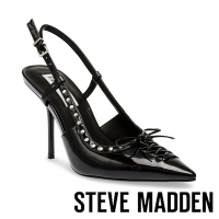 STEVE MADDEN-REVERB 綁帶尖頭鉚釘細跟高跟鞋-鏡黑色