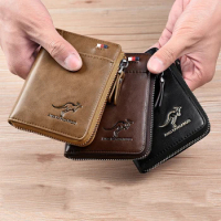 2021 Men's Wallet Genuine Leather Credit Card Holder RFID Blocking Zipper Pocket Men Bag Thin Wallet with Coin Bag Zipper Wallet