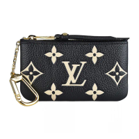 【Louis Vuitton 路易威登】LV M80885 經典LOGO花紋牛皮拉鍊零錢鑰匙包(米x黑)