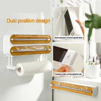 Magnetic Film Holder with Cutter Stretch Cling Film Holder Slide Cutters Wall Mount Plastic Foil Wrap Dispenser Box Kitchen Tool