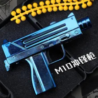 Mini Alloy Toy Gun Model MP7 M10 Revolver Pistol Gun Toy Soft Bullet Can Shoot Gun Weapon Toy Submachine Gun