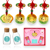 【童樂繪金飾】黃金琉璃初見之喜彌月黃金禮盒 重0.05錢 附贈胎毛臍帶瓶 四款選一(彌月金飾 彌月禮)-A.龍鳳呈祥