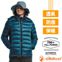 【荒野 WildLand】男新款 700FP_超輕可回溯防潑水透氣羽絨外套(連帽可拆)_0A82102-123 經典藍