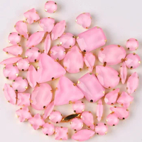 Gold claw settings 50pcs/bag shapes mix jelly candy pink glass crystal sew on rhinestone wedding dress shoes bags diy