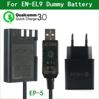 QC3.0 EN-EL9 EN EL9 EP-5 Dummy Battery Power Bank USB Cable for Nikon D40 D40X D60 D3000 D5000