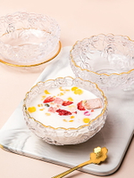 墨色透明玫瑰金邊玻璃水果碗創意個性沙拉碗可愛甜品碗家用燕窩碗