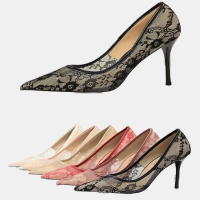 Sepatu high heels lace wanita heels pesta shoes putih