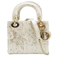 【二手名牌BRAND OFF】Dior 迪奧 白色 牛皮 限量款 Lady Dior Mini 兩用包 金扣 鍊帶