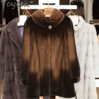 Tcyeek Top Real Fur Coat Warm Winter Coat Women’s Natural Mink Fur Coat Women Whole Mink Mid-long Mink Fur Jacket for Women