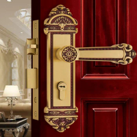 Europen Fashion Brass Door Lock Modern Rose Golden Wood Door Handle Locks Rose Golden Bedroom Bookroom Lockset